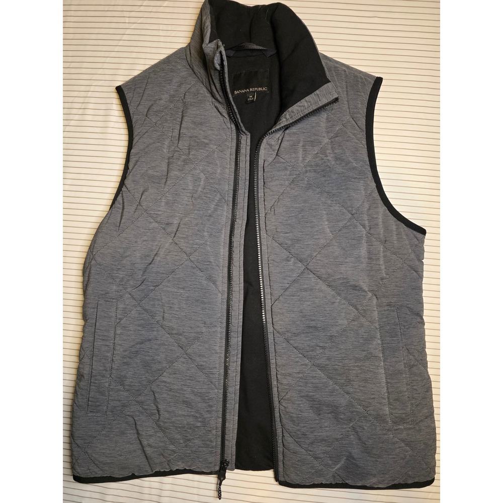 1321 Banana Republic Mens Tailored Performance Quilted Vest Grey Water Resist M